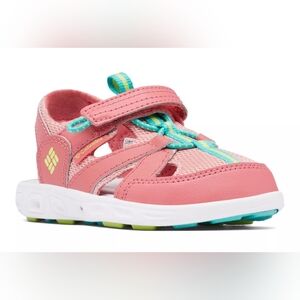 Columbia Coral Pink Kids Sport Sandals with Teal Trim